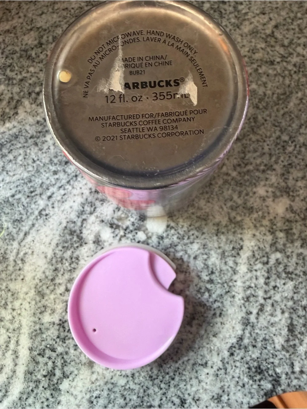 Starbucks 2021 holiday ceramic pinecone tumbler silver lilac red 12 oz thermos